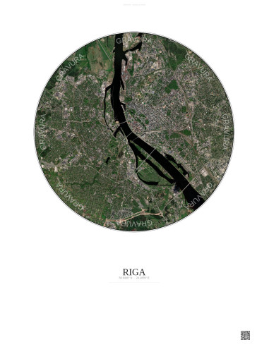 Riga Satellite View Poster 6km Color | Gravura – Light background