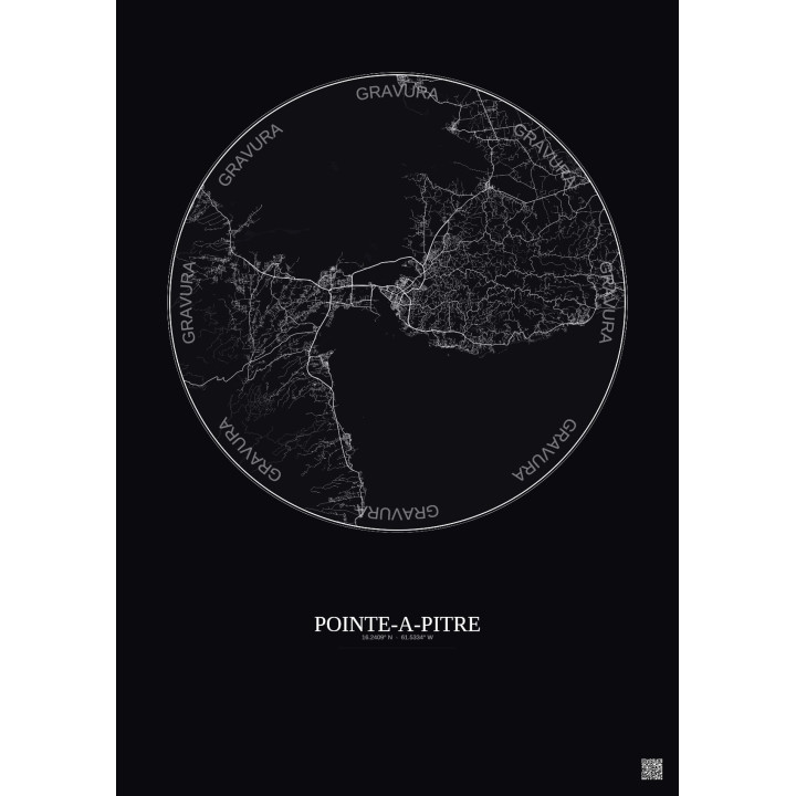 Affiche Pointe A Pitre – Poster carte de ville 20km | Gravura – Fond foncé