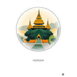 Affiche Vientiane – Poster illustration vintage – Wat Si Saket | Gravura – Fond clair