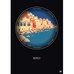 Affiche Beirut – Poster illustration vintage – Beirut | Gravura – Fond foncé