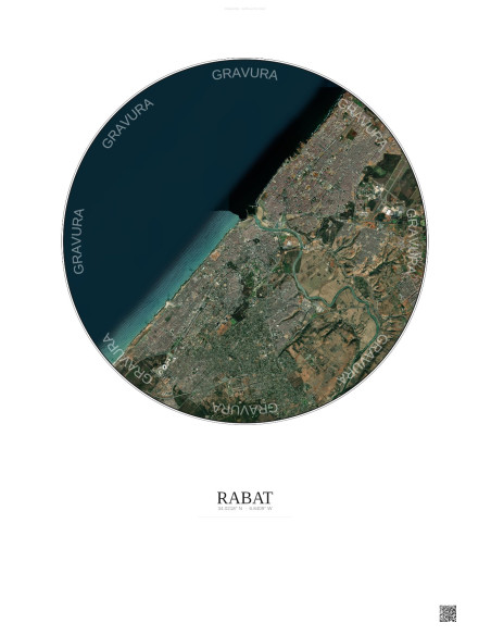 Rabat Satellite View Poster 10km Color | Gravura – Light background