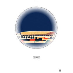 Affiche Beirut – Poster illustration vintage – Camille Chamoun Sports City Stadium | Gravura – Fond clair