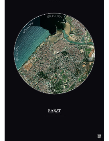 Affiche Rabat – Poster vue satellite 2.5km Couleur | Gravura – Fond foncé