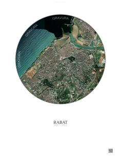 Rabat Satellite View Poster 2.5km Color | Gravura – Light background