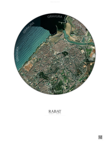 Rabat Satellite View Poster 2.5km Color | Gravura – Light background
