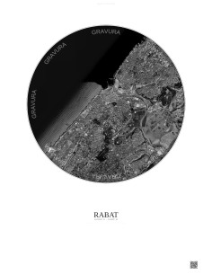 Rabat Satellite View Poster 6km B&W | Gravura – Light background