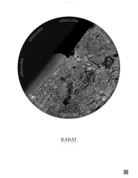 Affiche Rabat – Poster vue satellite 6km N&B | Gravura – Fond clair