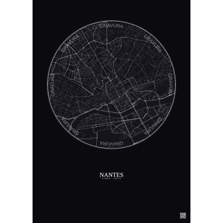 Affiche Nantes – Poster carte de ville 2.5km | Gravura – Fond foncé