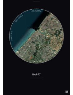 Rabat Satellite View Poster 6km Color | Gravura – Dark background