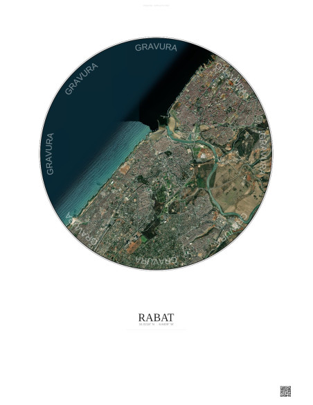 Rabat Satellite View Poster 6km Color | Gravura – Light background