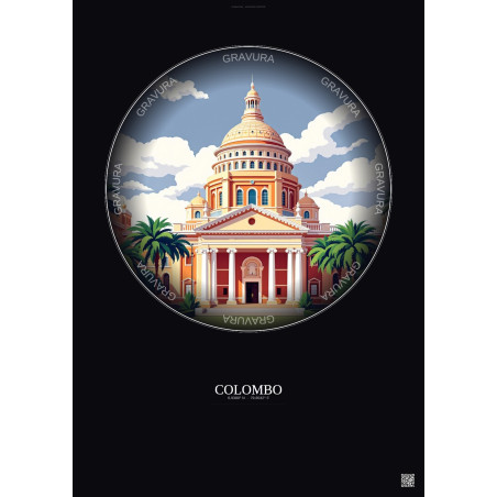 Affiche Colombo – Poster illustration vintage – National Museum Of Colombo | Gravura – Fond foncé
