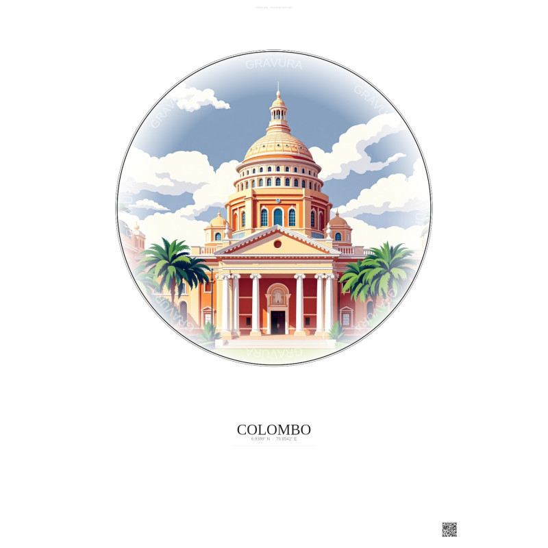 Affiche Colombo – Poster illustration vintage – National Museum Of Colombo | Gravura – Fond clair