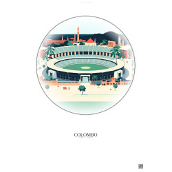 Affiche Colombo – Poster illustration vintage – R Premadasa Stadium | Gravura – Fond clair