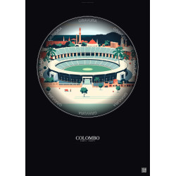 Affiche Colombo – Poster illustration vintage – R Premadasa Stadium | Gravura – Fond foncé