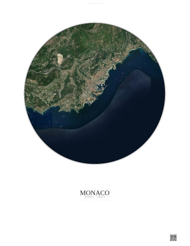 Affiche Monaco – Poster vue satellite 5km Couleur | Gravura – Fond clair