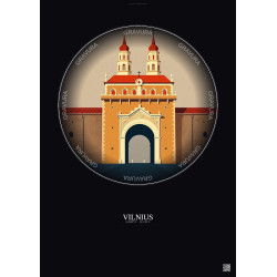 Affiche Vilnius – Poster illustration vintage – Gate Of Dawn | Gravura – Fond foncé