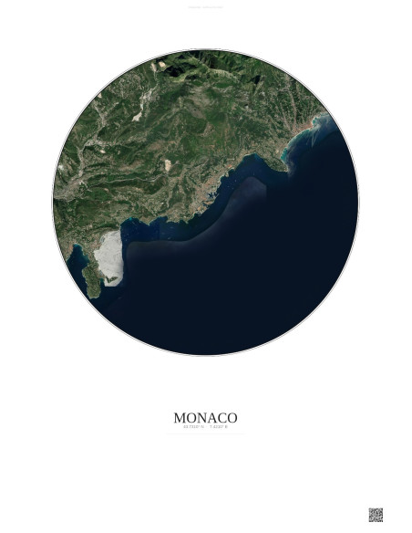 Monaco Satellite View Poster 10km Color | Gravura – Light background