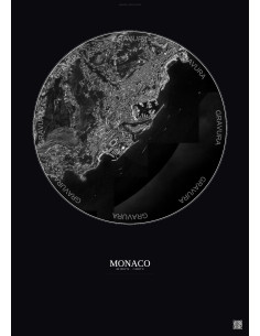 Affiche Monaco – Poster vue satellite 2.5km N&B | Gravura – Fond foncé