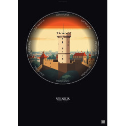 Affiche Vilnius – Poster illustration vintage – Gediminas Tower | Gravura – Fond foncé
