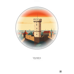Affiche Vilnius – Poster illustration vintage – Gediminas Tower | Gravura – Fond clair