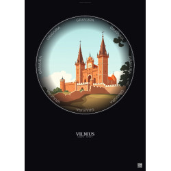 Affiche Vilnius – Poster illustration vintage – Palace Of The Grand Dukes | Gravura – Fond foncé