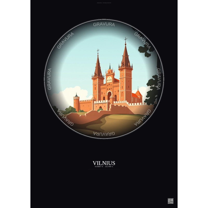 Affiche Vilnius – Poster illustration vintage – Palace Of The Grand Dukes | Gravura – Fond foncé