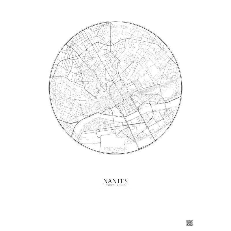 Nantes City Map Poster 2.5km | Gravura – Light background