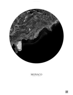 Affiche Monaco – Poster vue satellite 10km N&B | Gravura – Fond clair