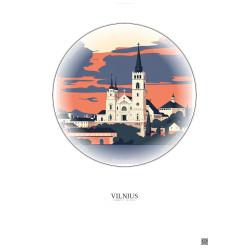 Affiche Vilnius – Poster illustration vintage – Vilnius Cathedral | Gravura – Fond clair