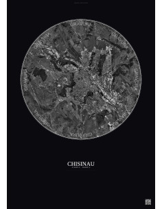 Affiche Chisinau – Poster vue satellite 10km N&B | Gravura – Fond foncé