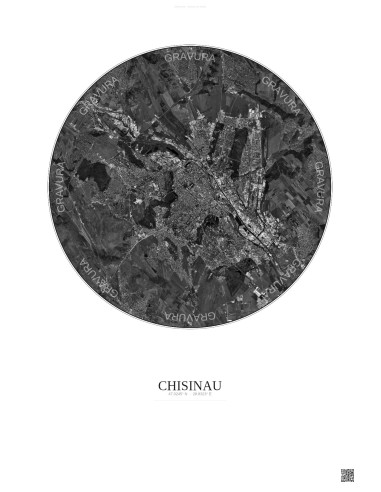 Chisinau Satellite View Poster 10km B&W | Gravura – Light background