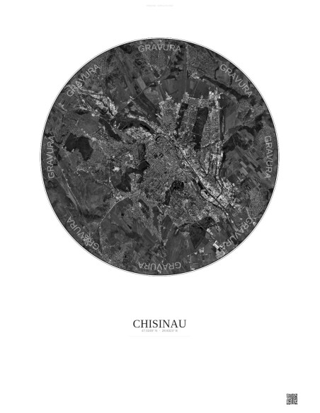Chisinau Satellite View Poster 10km B&W | Gravura – Light background