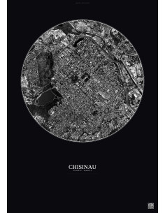 Affiche Chisinau – Poster vue satellite 2.5km N&B | Gravura – Fond foncé