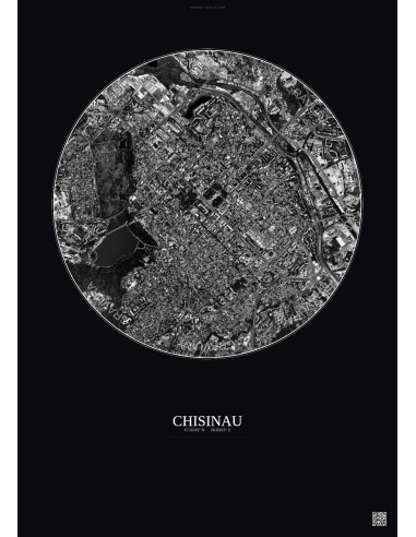 Chisinau Satellite View Poster 2.5km B&W | Gravura – Dark background