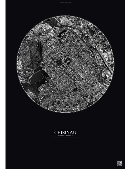 Chisinau Satellite View Poster 2.5km B&W | Gravura – Dark background