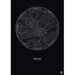 Affiche Nantes – Poster carte de ville 5km | Gravura – Fond foncé