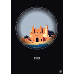 Affiche Rabat – Poster illustration vintage – Chellah | Gravura – Fond foncé
