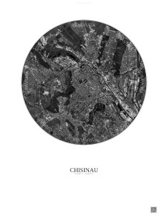 Affiche Chisinau – Poster vue satellite 6km N&B | Gravura – Fond clair