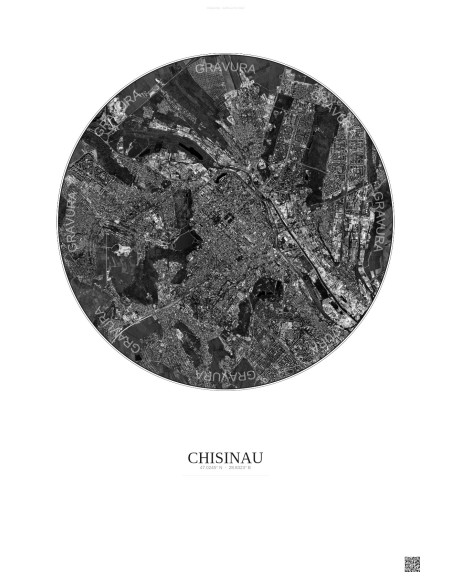 Affiche Chisinau – Poster vue satellite 6km N&B | Gravura – Fond clair