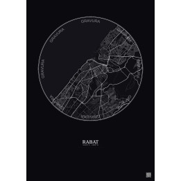 Rabat City Map Poster 6km | Gravura – Dark background