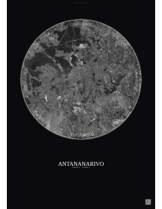Affiche Antananarivo – Poster vue satellite 10km N&B | Gravura – Fond foncé
