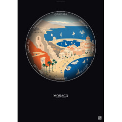 Affiche Monaco – Poster illustration vintage – Circuit De Monaco | Gravura – Fond foncé