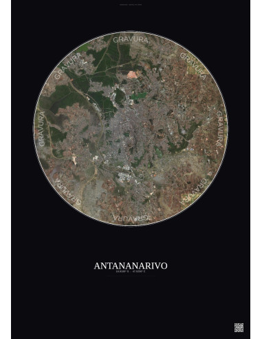 Affiche Antananarivo – Poster vue satellite 10km Couleur | Gravura – Fond foncé