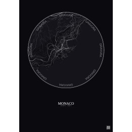 Monaco City Map Poster 2.5km | Gravura – Dark background