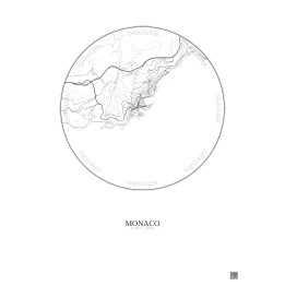 Monaco City Map Poster 5km | Gravura – Light background