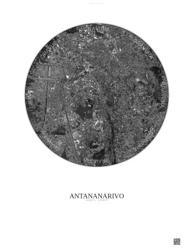 Antananarivo Satellite View Poster 2.5km B&W | Gravura – Light background