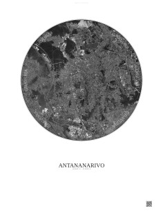Affiche Antananarivo – Poster vue satellite 6km N&B | Gravura – Fond clair