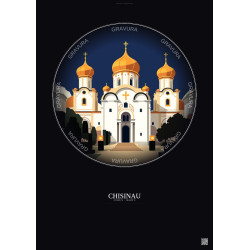 Affiche Chisinau – Poster illustration vintage – Nativity Of Christ Cathedral | Gravura – Fond foncé
