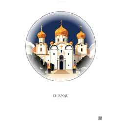 Affiche Chisinau – Poster illustration vintage – Nativity Of Christ Cathedral | Gravura – Fond clair