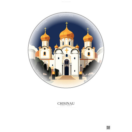 Affiche Chisinau – Poster illustration vintage – Nativity Of Christ Cathedral | Gravura – Fond clair